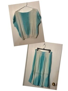 Aqua and Cream Ombre Knit Top + Skirt Set